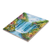Waterverf geschilderde waterval tegeltje (Zijkant)