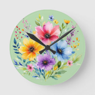 Waterverf geschilderde wilde bloemen ronde klok