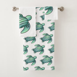waterverf geschilderde zeeschildpad cartoon blauw bad handdoek