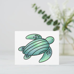 waterverf geschilderde zeeschildpad cartoon blauw briefkaart