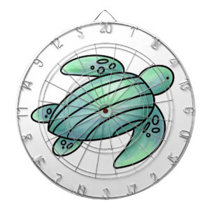 waterverf geschilderde zeeschildpad cartoon blauw dartbord