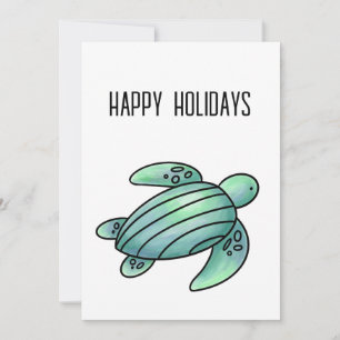 waterverf geschilderde zeeschildpad cartoon blauw  feestdagenkaart