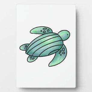 waterverf geschilderde zeeschildpad cartoon blauw  fotoplaat