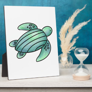waterverf geschilderde zeeschildpad cartoon blauw fotoplaat