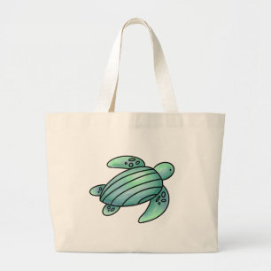 waterverf geschilderde zeeschildpad cartoon blauw grote tote bag