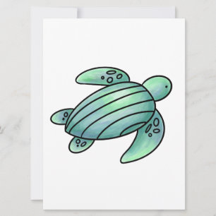 waterverf geschilderde zeeschildpad cartoon blauw  kaart
