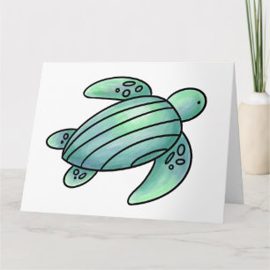 waterverf geschilderde zeeschildpad cartoon blauw kaart