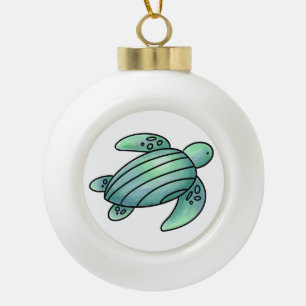 waterverf geschilderde zeeschildpad cartoon blauw keramische bal ornament