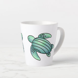 waterverf geschilderde zeeschildpad cartoon blauw  latte mok