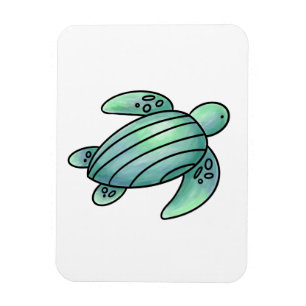 waterverf geschilderde zeeschildpad cartoon blauw  magneet