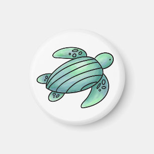 waterverf geschilderde zeeschildpad cartoon blauw  magneet