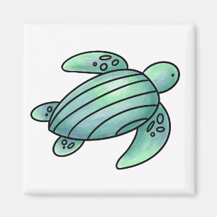 waterverf geschilderde zeeschildpad cartoon blauw magneet