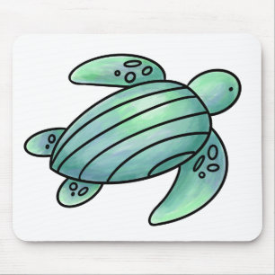 waterverf geschilderde zeeschildpad cartoon blauw muismat