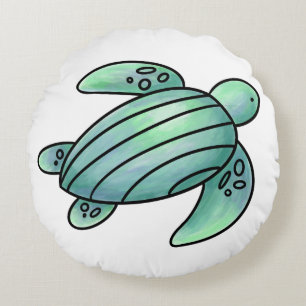 waterverf geschilderde zeeschildpad cartoon blauw rond kussen