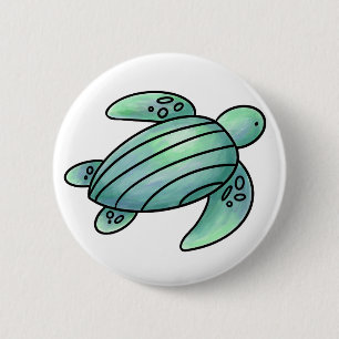 waterverf geschilderde zeeschildpad cartoon blauw ronde button 5,7 cm