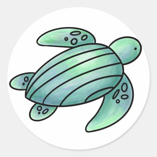 waterverf geschilderde zeeschildpad cartoon blauw ronde sticker (Voorkant)