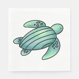 waterverf geschilderde zeeschildpad cartoon blauw servet