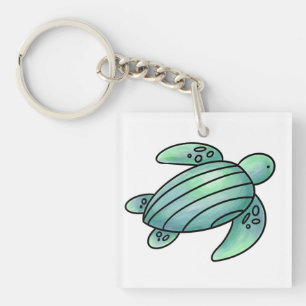 waterverf geschilderde zeeschildpad cartoon blauw sleutelhanger