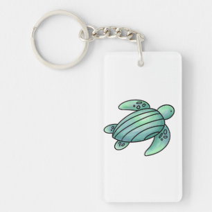 waterverf geschilderde zeeschildpad cartoon blauw sleutelhanger