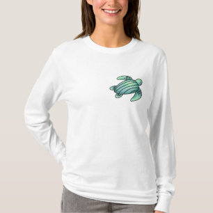 waterverf geschilderde zeeschildpad cartoon blauw t-shirt