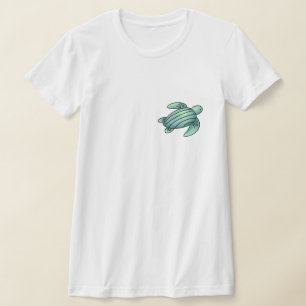 waterverf geschilderde zeeschildpad cartoon blauw  t-shirt