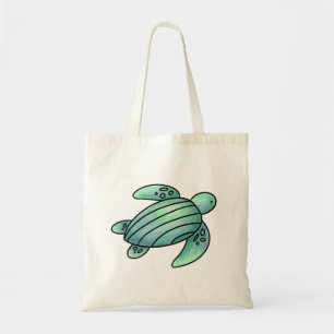 waterverf geschilderde zeeschildpad cartoon blauw tote bag
