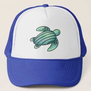 waterverf geschilderde zeeschildpad cartoon blauw trucker pet