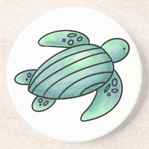 waterverf geschilderde zeeschildpad cartoon blauw zandsteen onderzetter