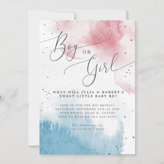 Waterverf Geslacht feestjongen of meisje Kaart (Voorkant)