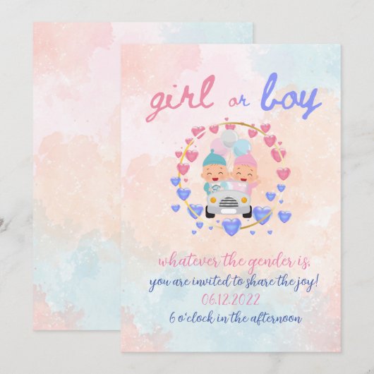 Waterverf Geslacht feestjongen of meisje Kaart (Voorkant / Achterkant)