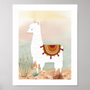 Waterverf Geslacht Neutrale Llama Nursery Poster