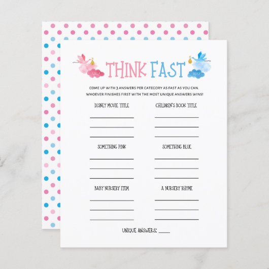 Waterverf Geslacht onthullen Denk snel spel (Voorkant / Achterkant)