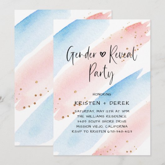 Waterverf Geslacht onthullen Partij Kaart (Voorkant / Achterkant)