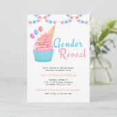 Waterverf Geslacht Onthullen Party Blauw Roze Cupc Kaart (Staand voorkant)