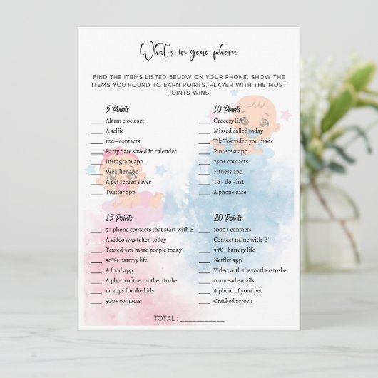 Waterverf Geslacht Onthullen Party Game Kaart (Staand voorkant)