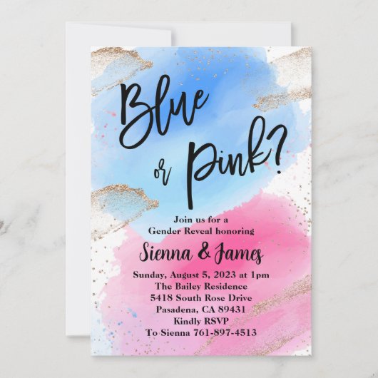 Waterverf Geslacht onthullen, roze of blauw, glitt Kaart (Voorkant)
