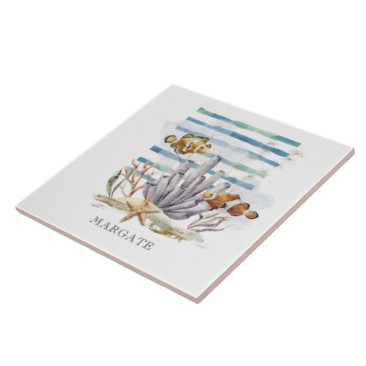 Waterverf GESLOTEN VISSERIJONTWERP, Beach MARGATE Tegeltje (Zijkant)