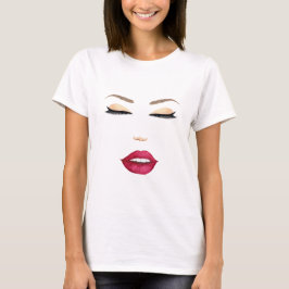 Waterverf gestileerd vrouw gezicht met rode lippen t-shirt