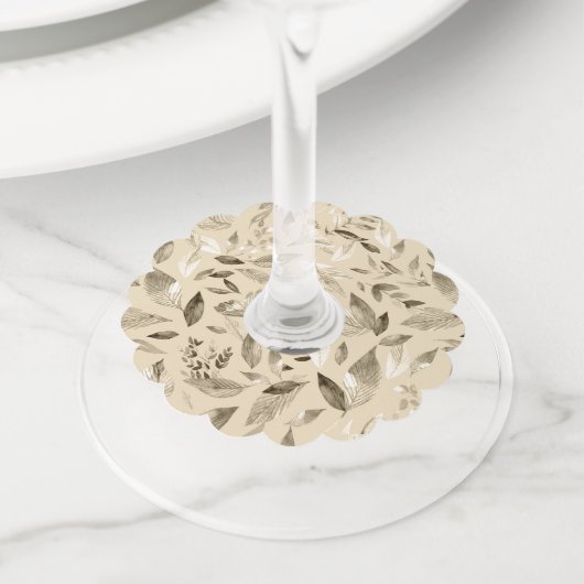 Waterverf gestorven bladeren 4 wijnglaslabel (Dichtbij)
