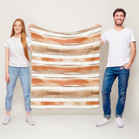  Waterverf Gestreept - Aardse Koffietonen(3) Fleece Deken (In situ)