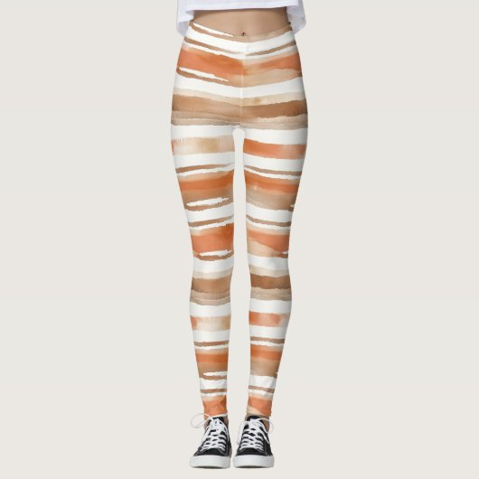 Waterverf Gestreept - Aardse Koffietonen(3) Leggings (Voorkant)