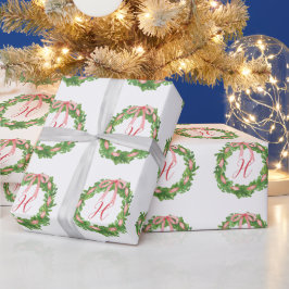 Waterverf Gestreepte Boog krans Kerstmis Monogram Cadeaupapier