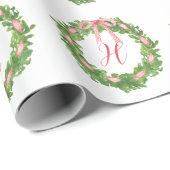 Waterverf Gestreepte Boog krans Kerstmis Monogram Cadeaupapier (Rol Hoek)