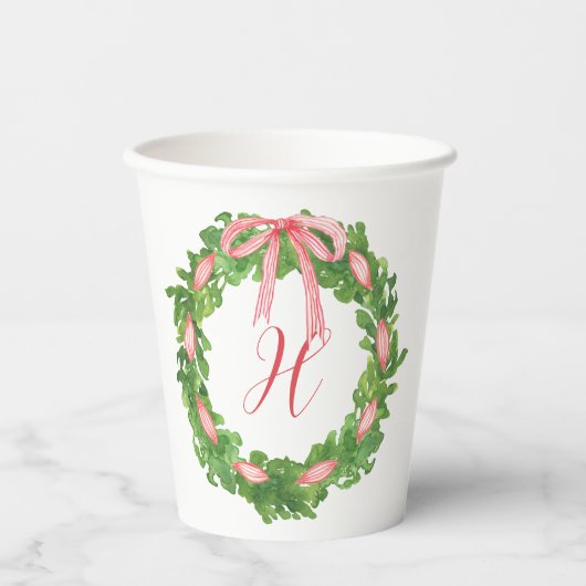 Waterverf Gestreepte Boog krans Kerstmis Monogram Papieren Bekers (Voorkant)
