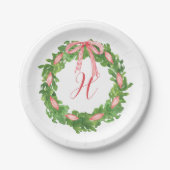 Waterverf Gestreepte Boog krans Kerstmis Monogram Papieren Bordje (Voorkant)