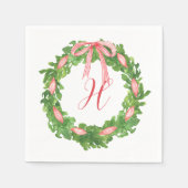 Waterverf Gestreepte Boog krans Kerstmis Monogram Servet (Voorkant)