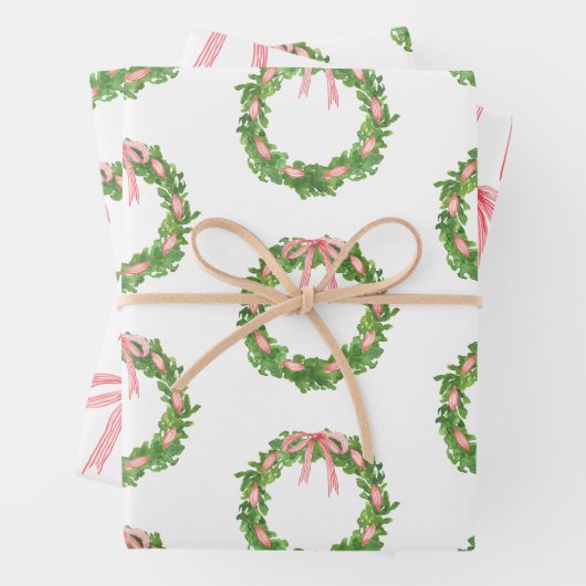 Waterverf Gestreepte Lintkrans Kerstmis Inpakpapier Vel (In situ)