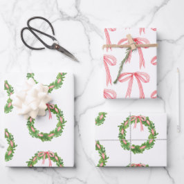 Waterverf Gestreepte Lintkrans Kerstmis Inpakpapier Vel