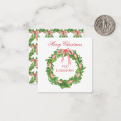 Waterverf Gestreepte Lintkrans Kerstmis Notitiekaartje (Voorkant / Achterkant in situ)