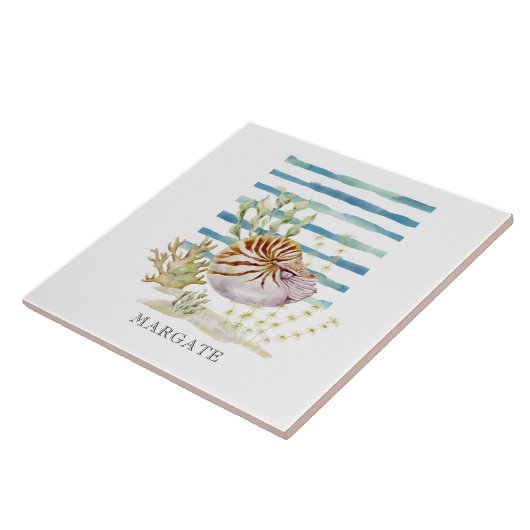 Waterverf gestreepte SHELL Coastal Beach MARGATE Tegeltje (Zijkant)